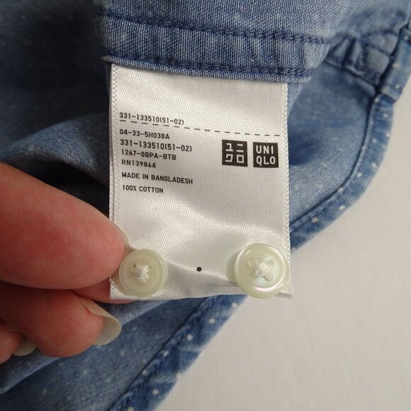 Uniqlo Blue Polka Dot Long Sleeve Button Down Collared Shirt Men Size L Chambray - Picture 7 of 12